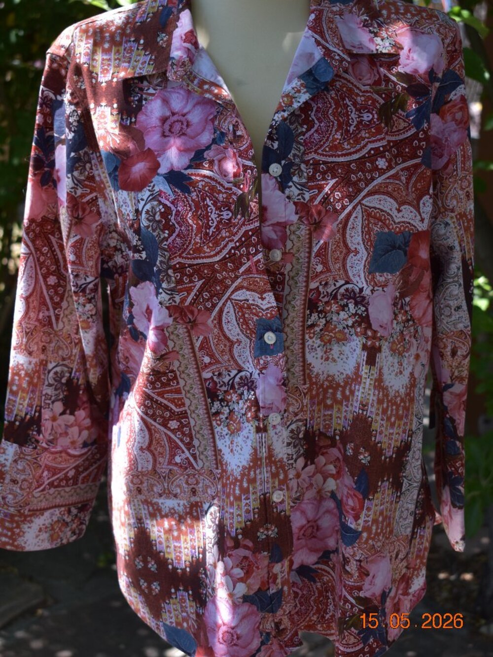Chico’s Patchwork Button-Sleeve Top